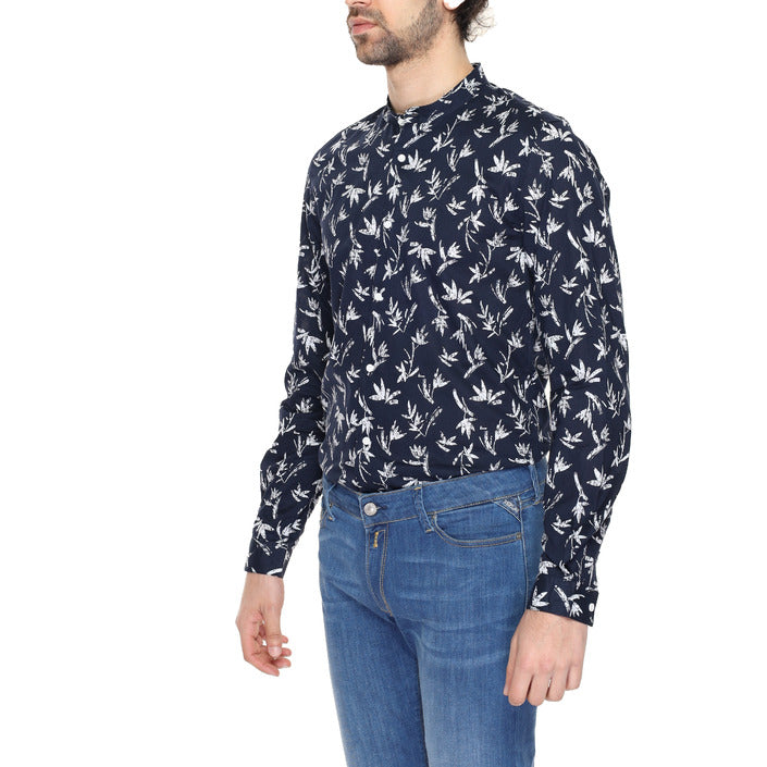 Antony Morato Camicia Uomo Blu Floreale Manica Lunga Bottoni Colletto alla Coreana 100% Cotone Primavera/Estate MMSL00631-FA430609