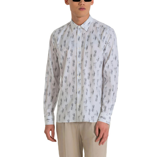 Antony Morato Camicia Uomo Bianco Stampa Manica Lunga Bottoni Colletto Classico 50% Cotone 50% Viscosa Primavera/Estate MMSL00614-FA430593
