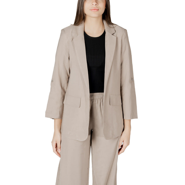 Only Giacca Donna Beige Senza Chiusura Bavero Scollo V Profondo Tasche Anteriori 93% Viscosa 7% Poliestere Primavera/Estate 15310839