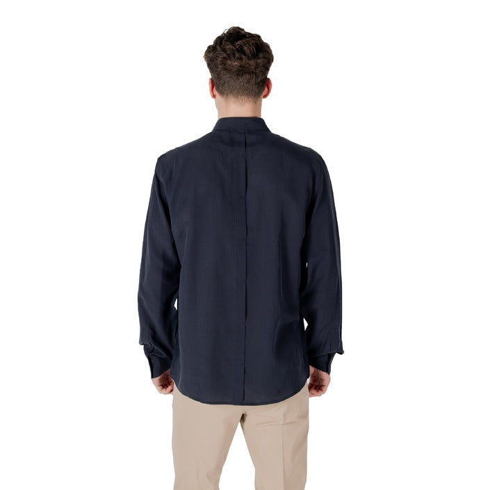 Antony Morato Camicia Uomo Blu Manica Lunga Bottoni Scollo Tondo Colletto Classico 80% Lyocell 20% Lino Primavera/Estate MMSL00757-FA400094