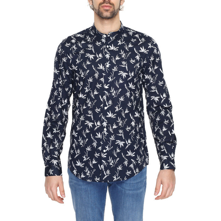 Antony Morato Camicia Uomo Blu Floreale Manica Lunga Bottoni Colletto alla Coreana 100% Cotone Primavera/Estate MMSL00631-FA430609