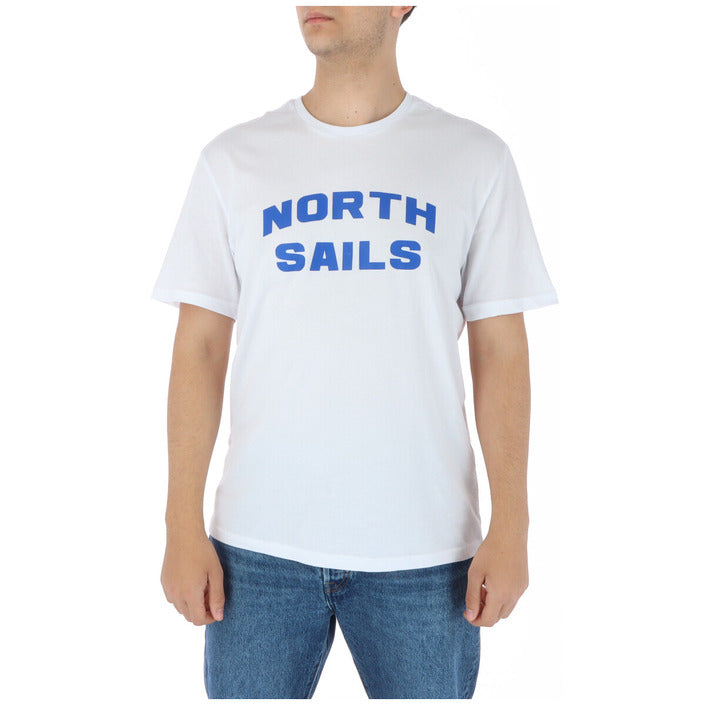 North Sails T-Shirt Uomo Bianca Stampa Manica Corta Scollo Tondo 100% Cotone Primavera/Estate 902418