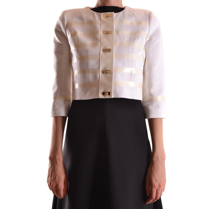 Elisabetta Franchi Giacca Donna Bianco Righe Bottoni Scollo Tondo Maniche 3/4 100% Cotone Primavera/Estate B_30087