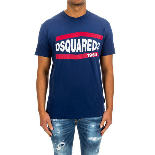 Dsquared T-Shirt Uomo Blu Stampa Manica Corta Scollo Tondo 100% Cotone Primavera/Estate B_44331