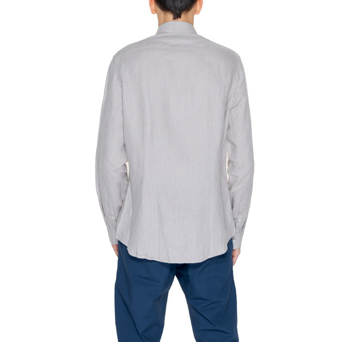 Calvin Klein Camicia Uomo Beige Gessato Manica Lunga Bottoni Colletto Classico 100% Lino Primavera/Estate K10K112887