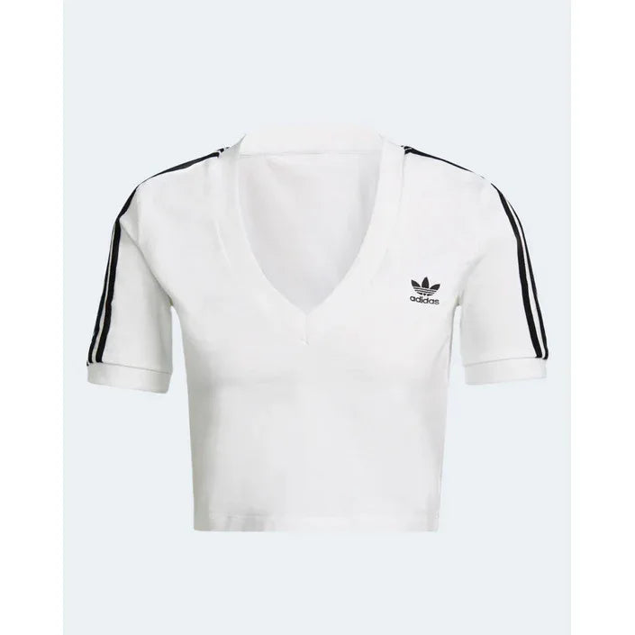 Adidas T-Shirt Donna Bianco Monocromo Maniche Corte Scollo V Cotone 93% Lycra 7% HC2036 - Riflesso fashion