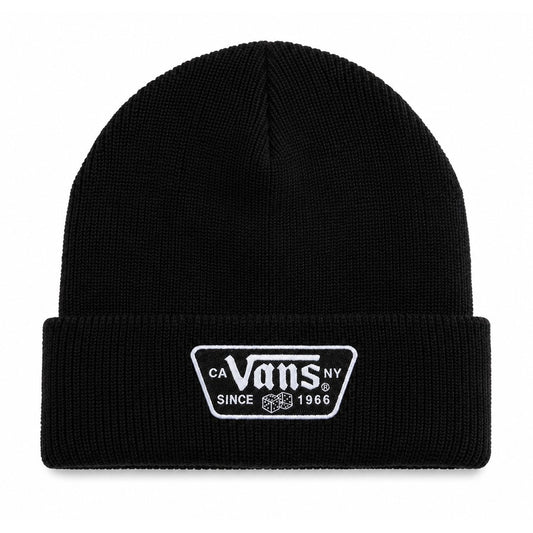Cappello Vans uomo nero VN000X6BBLK1 Knu Patch Beanie. Berretto invernale da ginnastica e skate in 100% acrilico con risvolto e patch logo Vans ricamata, accessorio uomo autunno inverno.