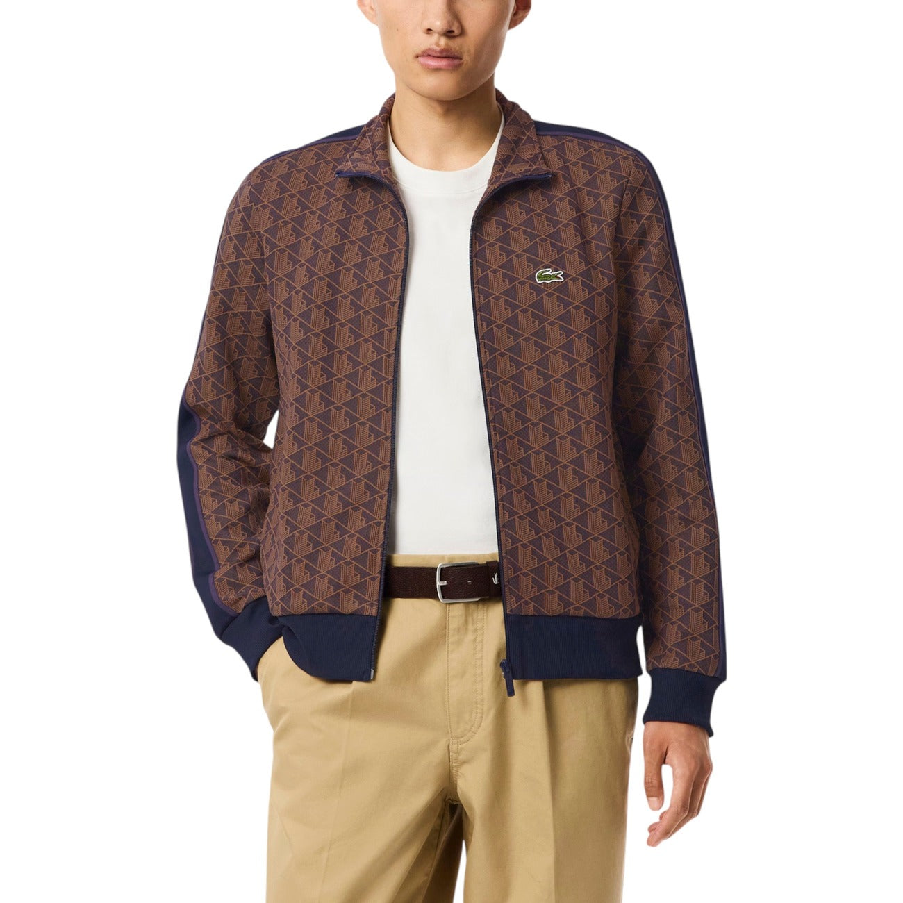 Lacoste Felpa Zip Uomo Marrone Cerniera Manica Lunga Scollo Alto Tasche Cotone Poliestere Poliammide Autunno Inverno SH1368-00