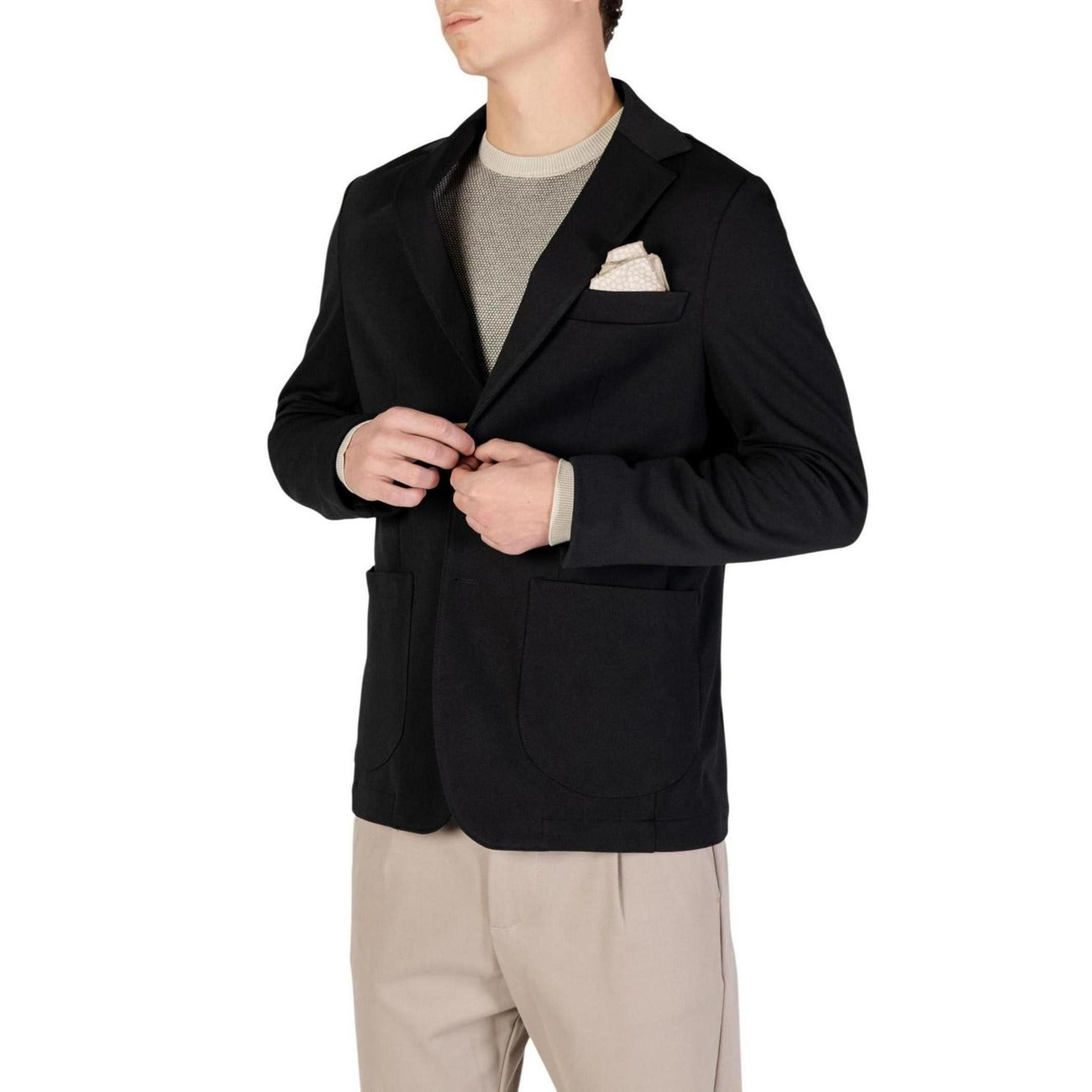 Yos Giacca Uomo Nero Bottoni Manica Lunga Scollo V Bavero Tasche Poliestere Elastan Autunno Inverno GMI - T/103