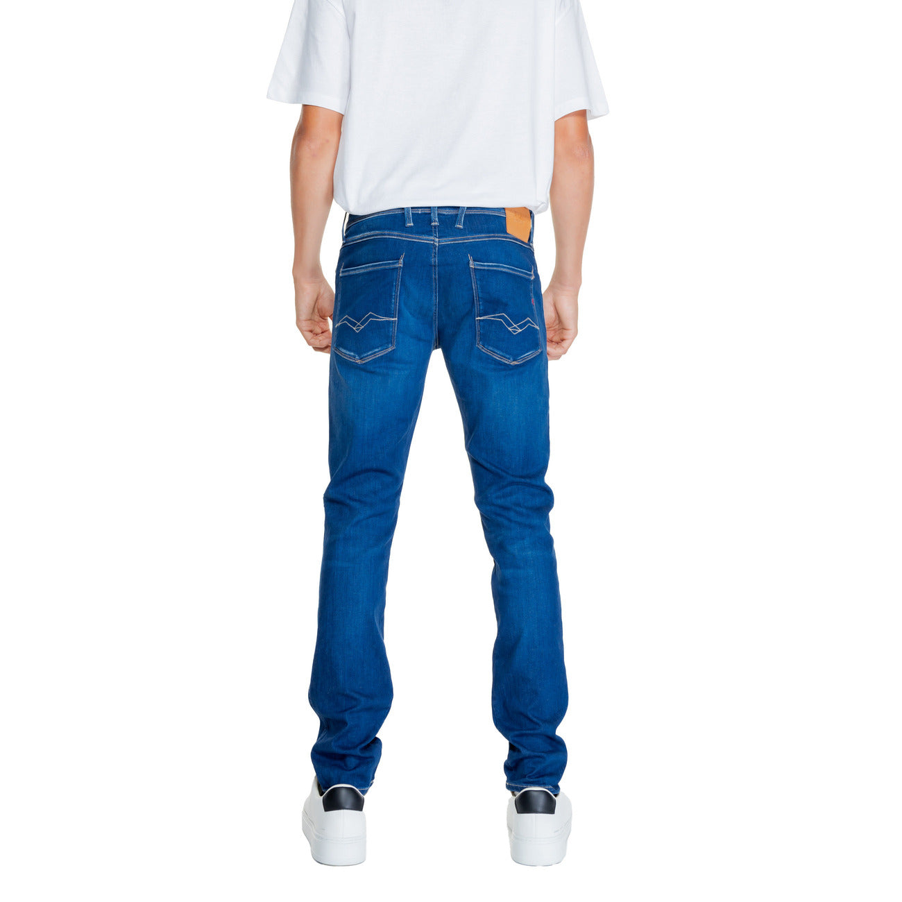 Replay Jeans Uomo Blu Monocromo in Cotone 89% Lycra 11% con Zip e Bottone Tasche Anteriori e Posteriori M914Y .000.661 K04