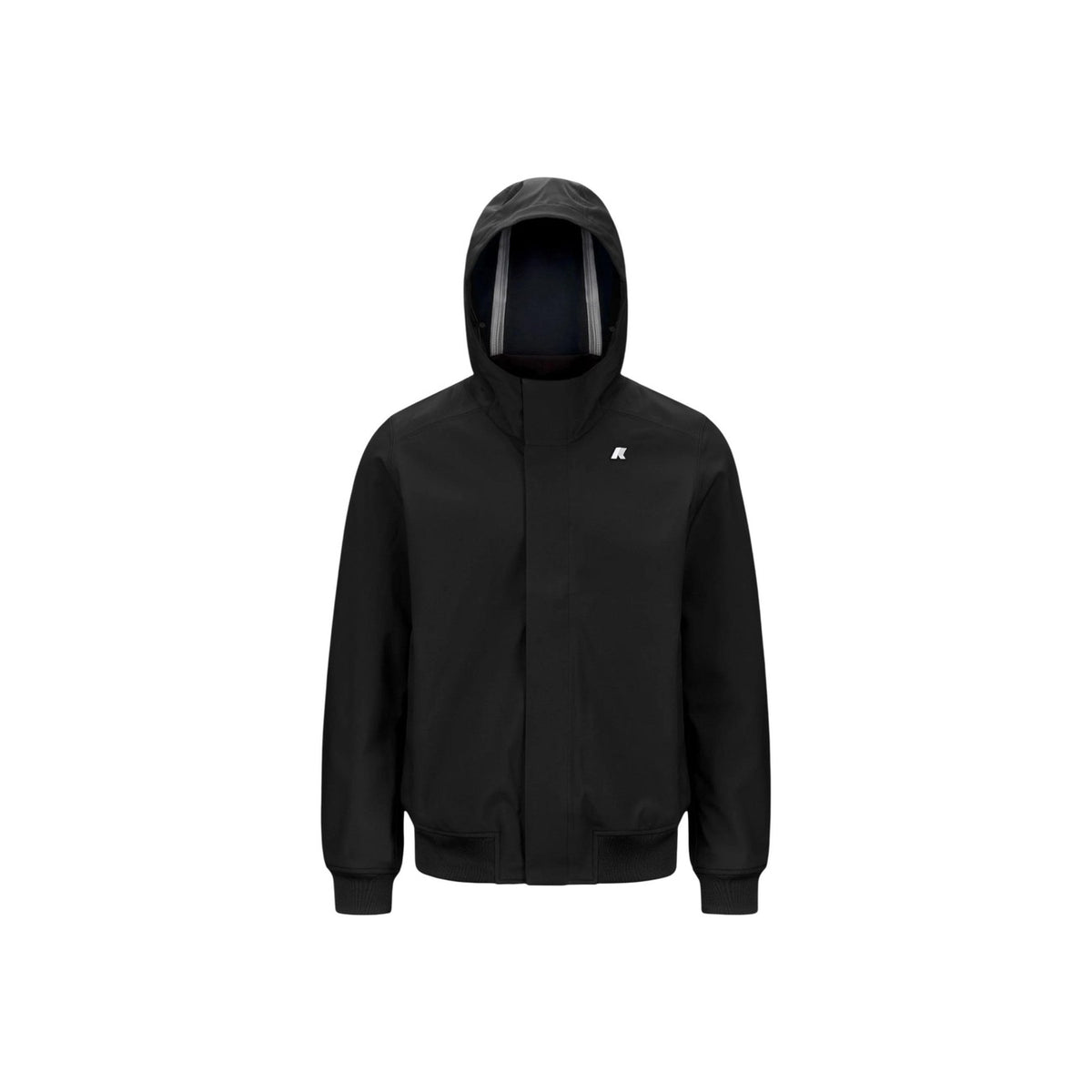 Giambotto impermeabile uomo K-Way Joachim K3135KW. Giacca corta softshell antivento e idrorepellente con interno in micro polar fleece, cappuccio con coulisse, tasche con zip e polsini a coste, abbigliamento uomo autunno inverno.