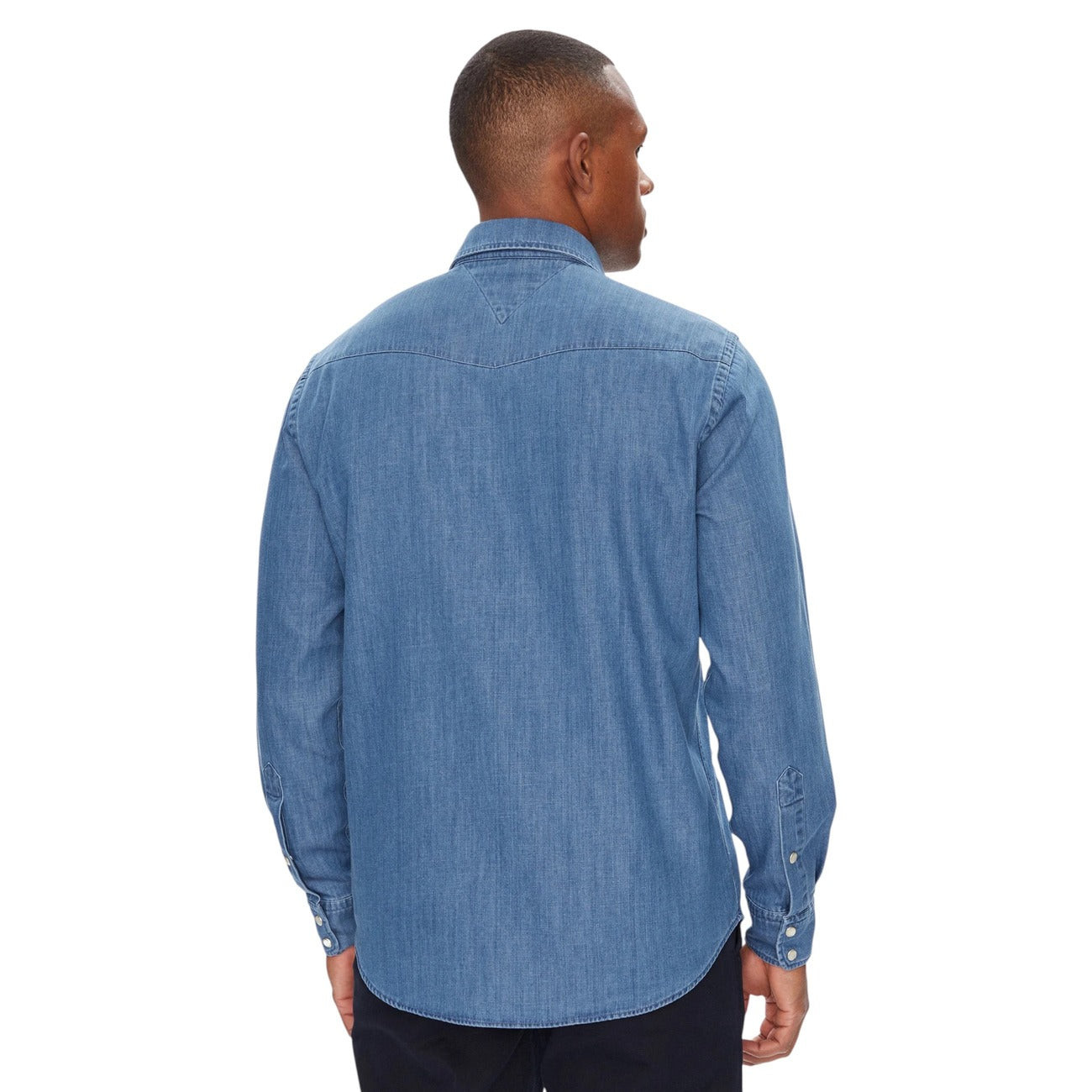 Tommy Hilfiger Camicia Jeans Uomo Azzurra Manica Lunga - Camicia Denim Bottoni Tasche Cotone