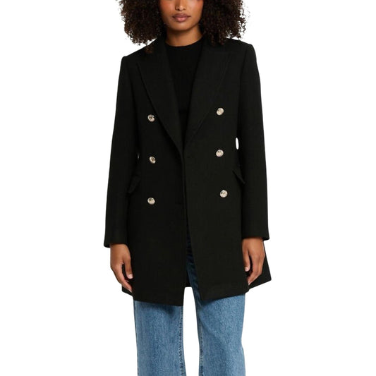 Cappotto Morgan De Toi donna nero 252-GCHA. Cappotto medio nero avvitato con bottoni decorativi doppiopetto, colletto a bavero con revers e tasche con patta, collezione autunno inverno.