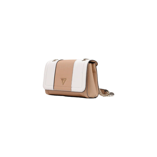 Borsa Crossbody Bianca Donna Guess Noelle II; Misure 23x16x8 cm. Tessuto 100% bianco/rosa, chiusura con patta e tracolla a catena convertibile. Logo frontale in rilievo, stile elegante e casual 4 stagioni. Frontale laterale 