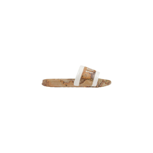 Ciabatte Geo Classic Alviero Martini Child; Beige. 100% Poliuretano leggero, fascia ampia con logo in rilievo, tacco 2 cm. L'accessorio iconico e impermeabile per le tue vacanze. Vista laterale 