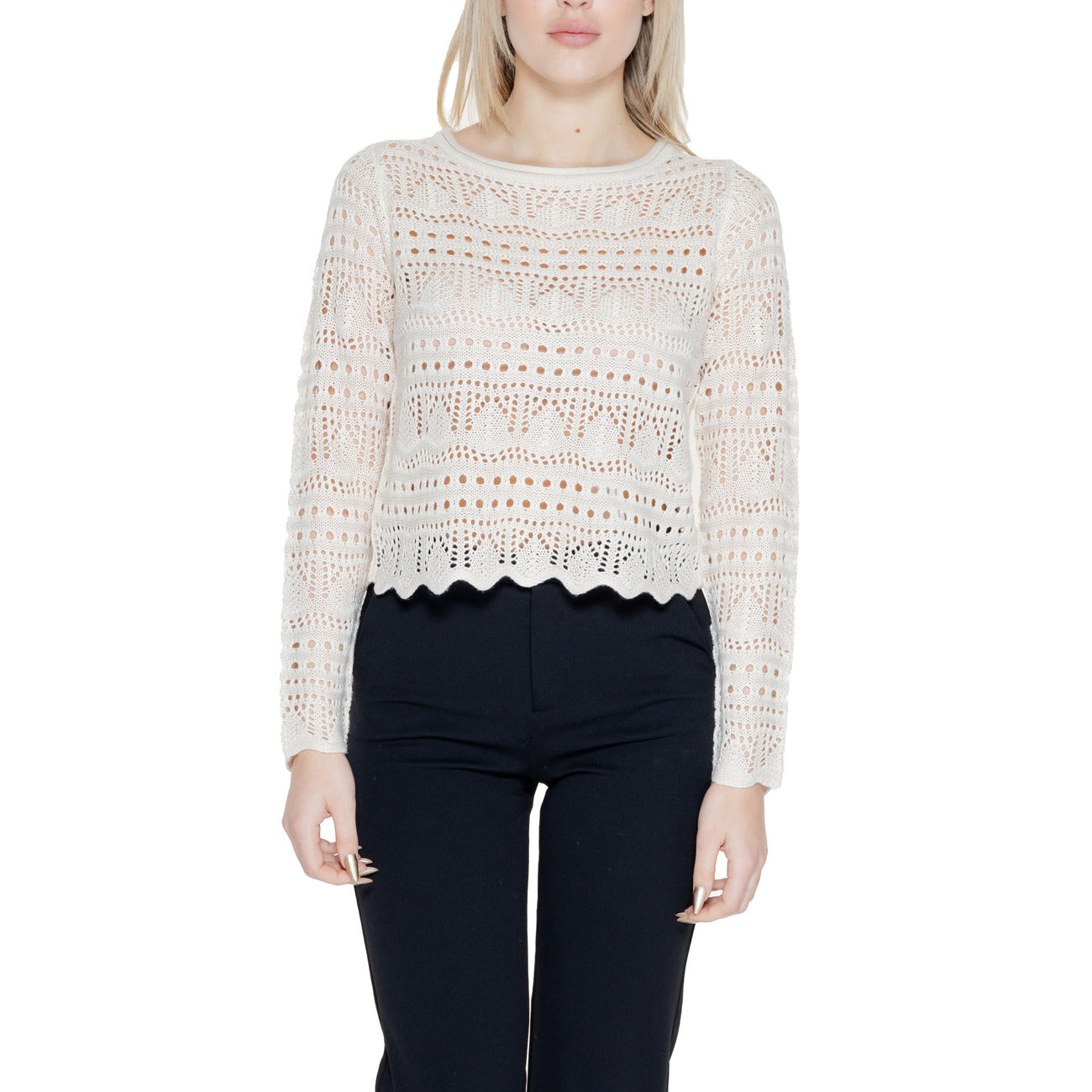 Jacqueline De Yong Maglia Donna Beige Scollo Tondo Manica Lunga Acrilico 100% Primavera Estate 15287384