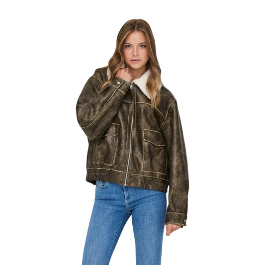 Giacca ecopelle donna ONLY – Giubbotto bomber in similpelle con colletto biker 15373704.
