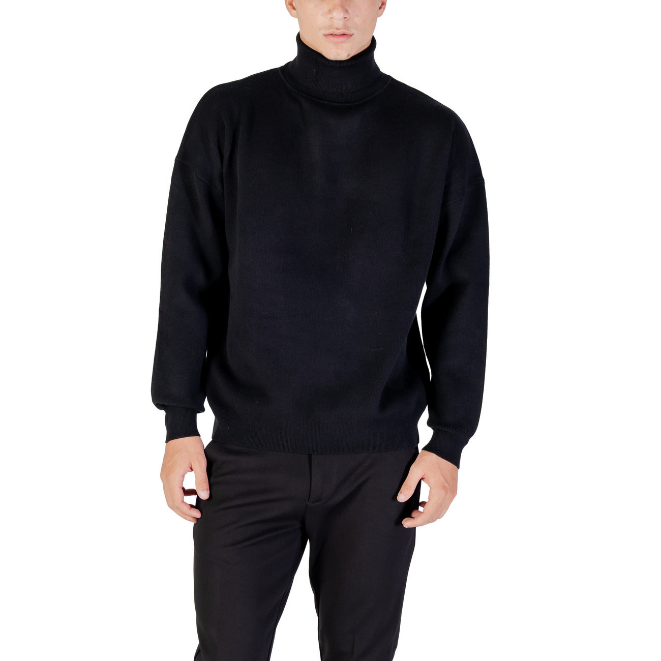 Antony Morato Maglia Uomo Nera con Maniche Lunghe Scollo Alto in Viscosa 46% Poliestere 32% Poliammide 22% MMSW01545-YA500082