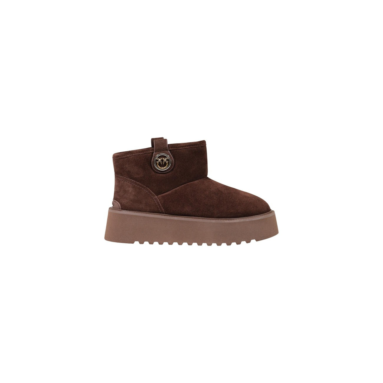 Stivaletti Pinko MARTINA 08 marroni scamosciati donna SD0575P002. Ankle boots in pelle suede marrone con suola alta 5 cm con carroarmato, cerniera zip laterale e logo Pinko in metallo, scarpe invernali da donna.