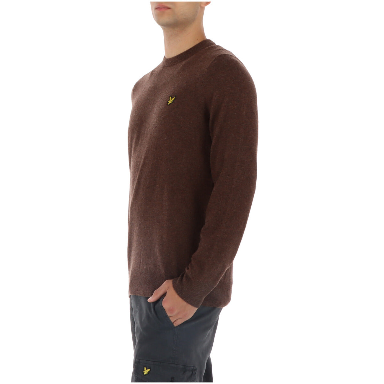 Lyle & Scott Maglia Uomo Marrone Scollo Tondo Manica Lunga Lana Nylon Autunno Inverno KN2114VC