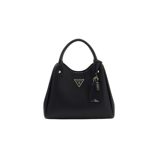Borsa Media Donna Nera Guess Handbag; Misure 26x21x12 cm. Tessuto 100% poliuretano con doppi manici, tracolla rimovibile e chiusura con zip laterale. Dettagli in metallo dorato, piedini protettivi sul fondo, stile elegante 4 stagioni. Vista frontale 