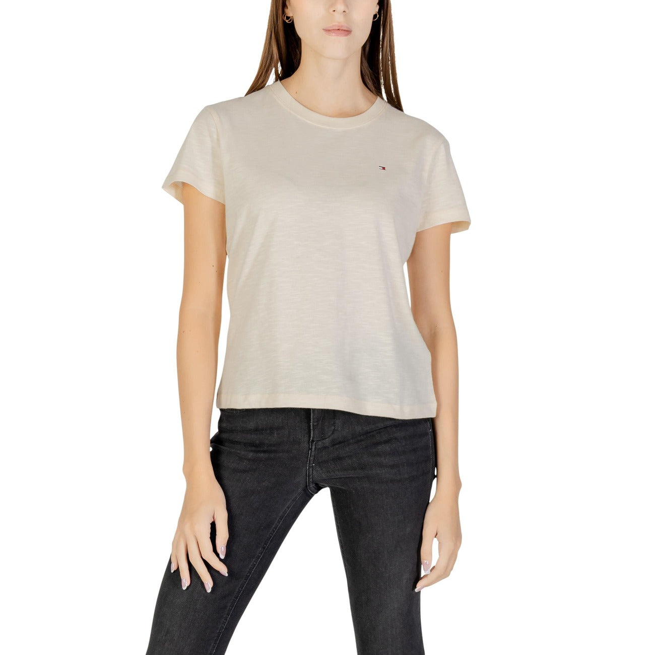 Tommy Hilfiger Jeans T-Shirt Donna Beige Maniche Corte - T-Shirt Cotone Scollo Tondo