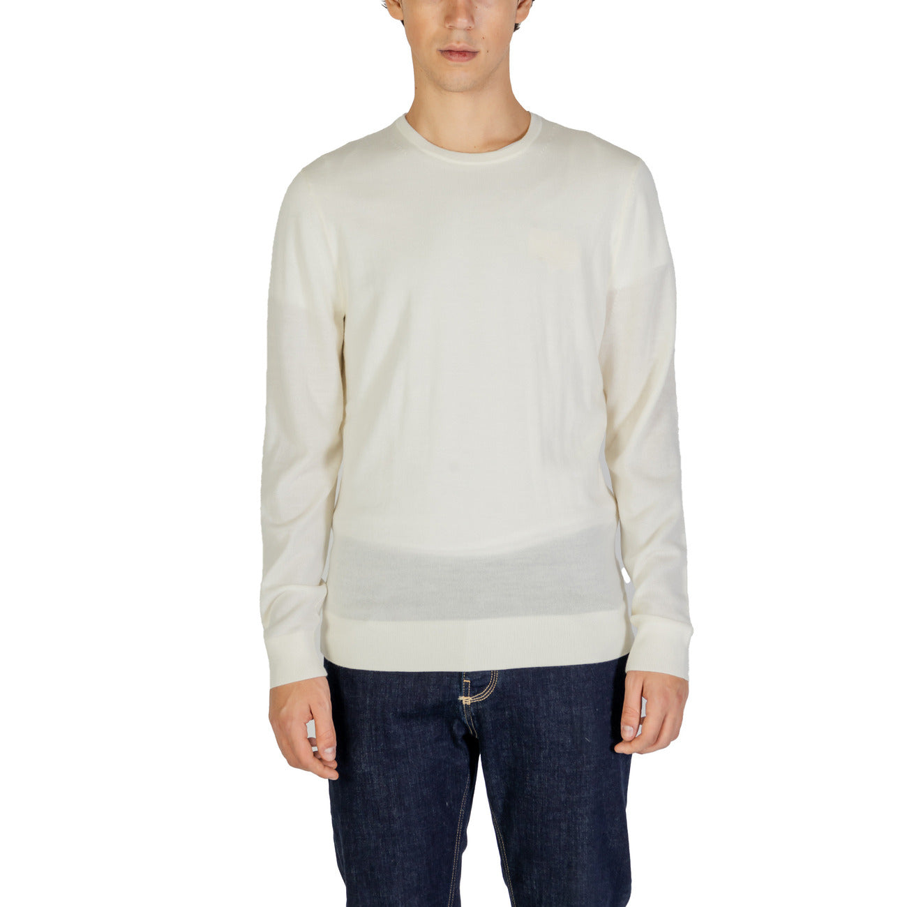 Calvin Klein Jeans Maglia Uomo Bianco Scollo Tondo Manica Lunga Lana 100% Autunno Inverno K10K109474