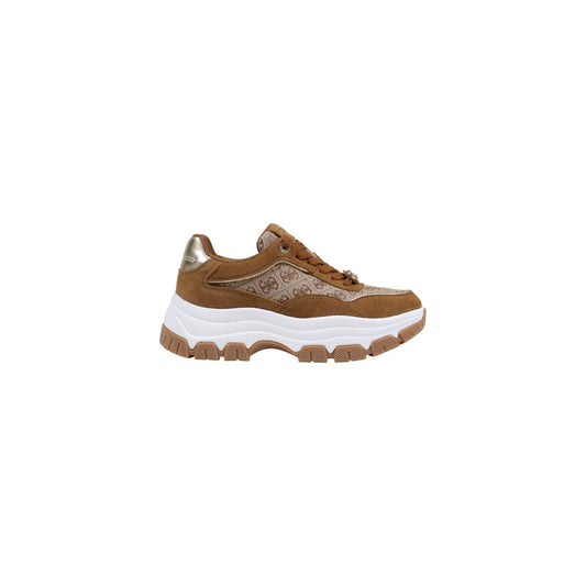 Sneakers Guess donna marroni con stampa e plateau chiusura con lacci 82% poliestere 18% poliuretano - vista laterale
