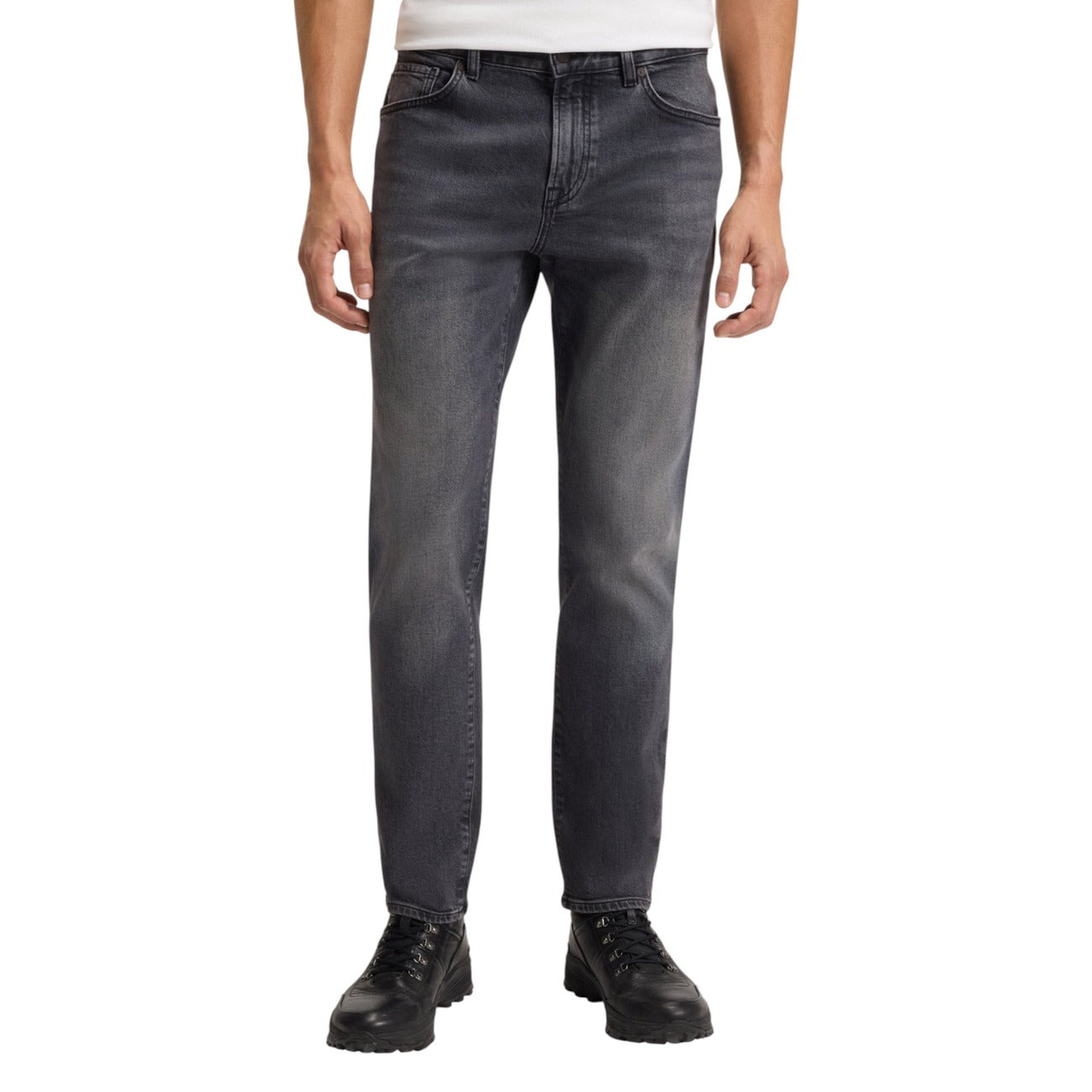 Boss Jeans Uomo Grigi con Zip e Bottone - Jeans Cotone Elastan Tasche