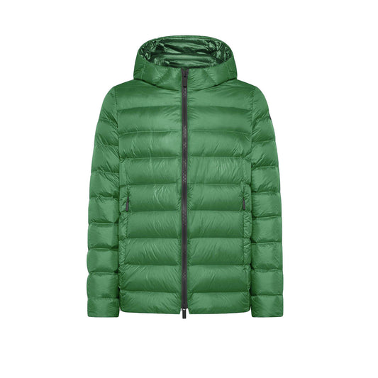 Piumino RRD Puffy Green Down Jacket uomo verde smeraldo V_29834. Giubbotto imbottito con cappuccio da uomo con trapuntatura orizzontale, collo alto e cerniera lampo, abbigliamento invernale da uomo.