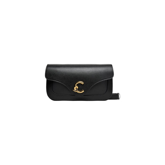 Borsa Coccinelle nera C-ME CALF E1 SSK 12 03 21. Borsa media da donna a mano e a spalla in vera pelle liscia nera con logo C oro sulla patta, tracolla staccabile e chiusura magnetica, borsa elegante 4 stagioni Coccinelle.