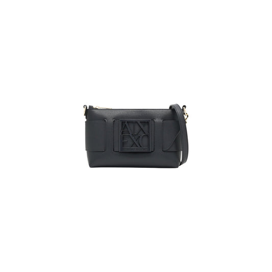 Borsa a spalla Armani Exchange nera 942907 0A874. Mini bag da donna nera in ecopelle con logo 3D a rilievo, dettagli e tracolla con elementi oro e chiusura zip, borsa casual ed elegante 4 stagioni.