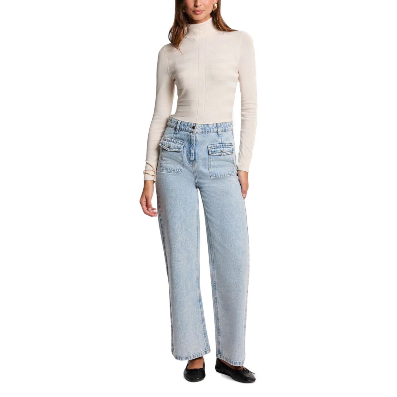 Morgan De Toi Maglia Donna Bianca in 77% Viscosa 23% Poliammide a Manica Lunga con Scollo Alto 252-MENTHYO