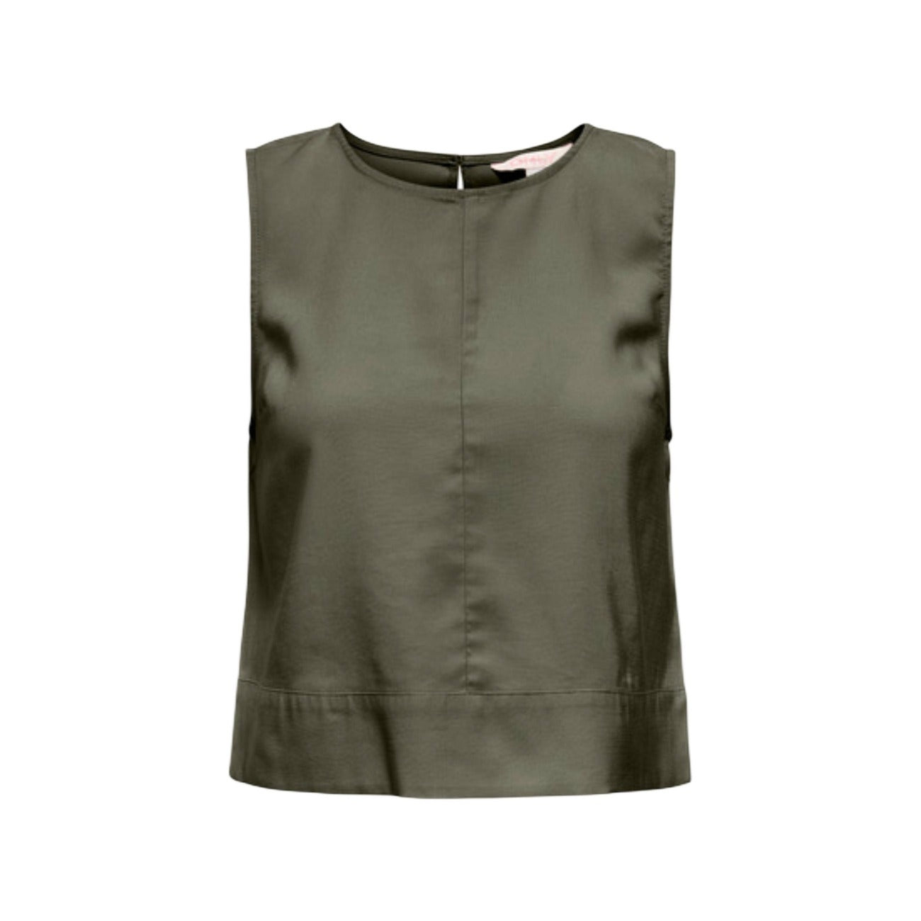 Top Only Onldorsi Aris; viscosa e poliestere riciclato, loose fit, smanicato. Cucitura centrale decorativa, tessuto traspirante, design contemporaneo. Colore verde vista frontale 