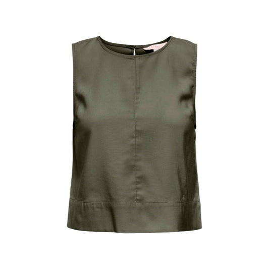 Top Only Onldorsi Aris; viscosa e poliestere riciclato, loose fit, smanicato. Cucitura centrale decorativa, tessuto traspirante, design contemporaneo. Colore verde vista frontale 