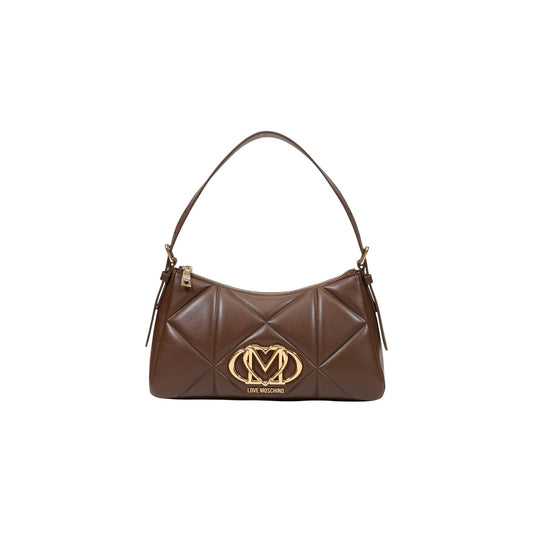 Borsa Love Moschino donna marrone trapuntata modello JC4032PP1. Borsetta piccola a spalla e a tracolla color marrone cioccolato/cuoio effetto goffrato a rilievo, con dettagli e logo in metallo oro, stile elegante e casual chic.