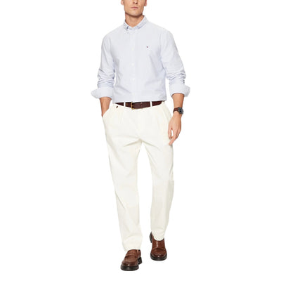 Tommy Hilfiger Camicia Uomo Azzurra a Righe Maniche Lunghe - Camicia Cotone Organico Bottoni