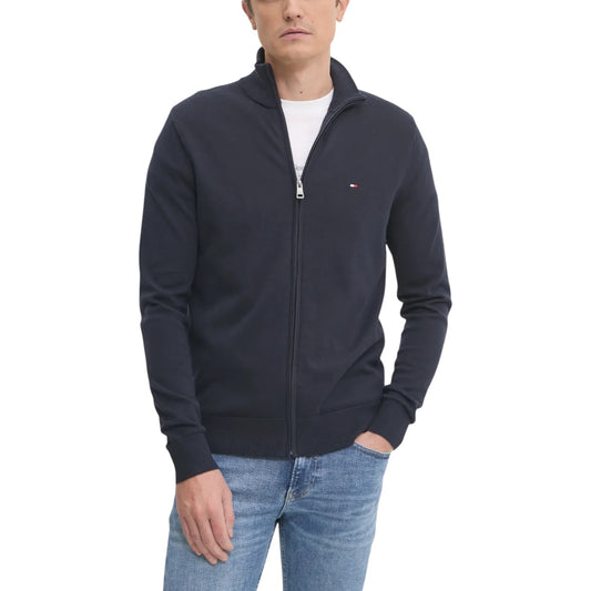 Tommy Hilfiger Felpa Uomo Blu con Zip Maniche Lunghe - Felpa Cotone Organico Scollo Alto