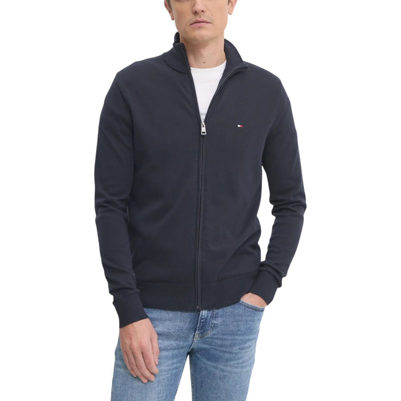 Tommy Hilfiger Felpa Uomo Blu con Zip Maniche Lunghe - Felpa Cotone Organico Scollo Alto