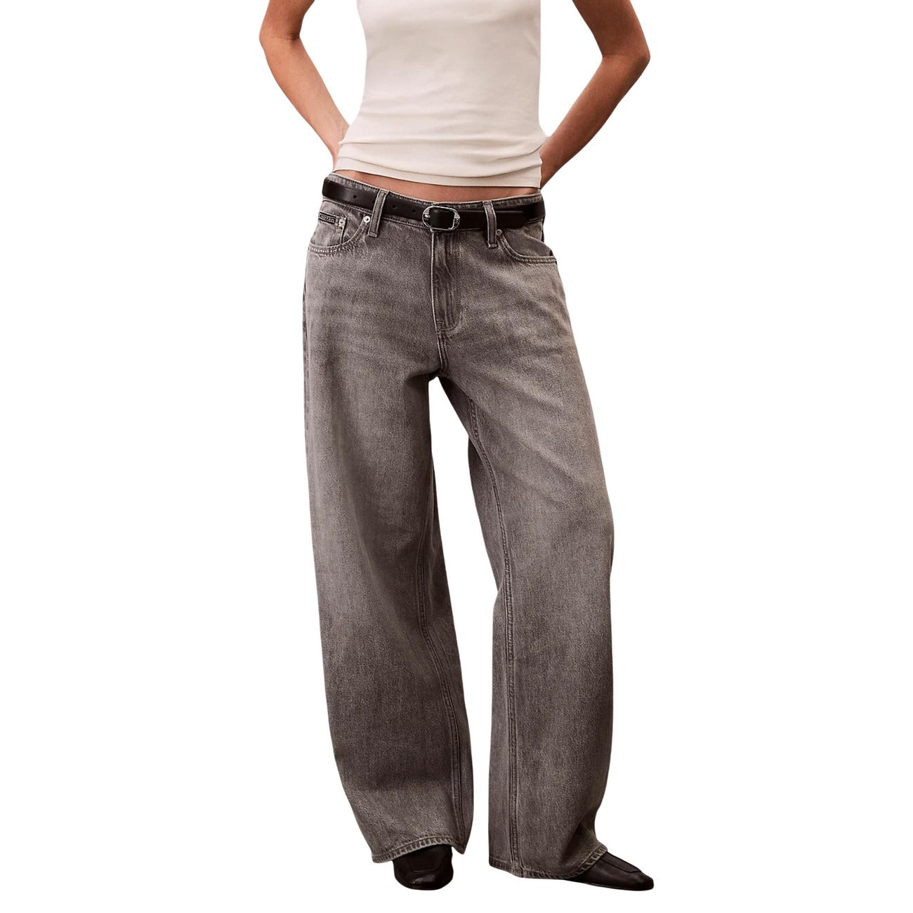 Calvin Klein Jeans Jeans Donna Grigio Zip Bottone Tasche Anteriori Posteriori Cotone Lyocell Autunno Inverno LV047C722G