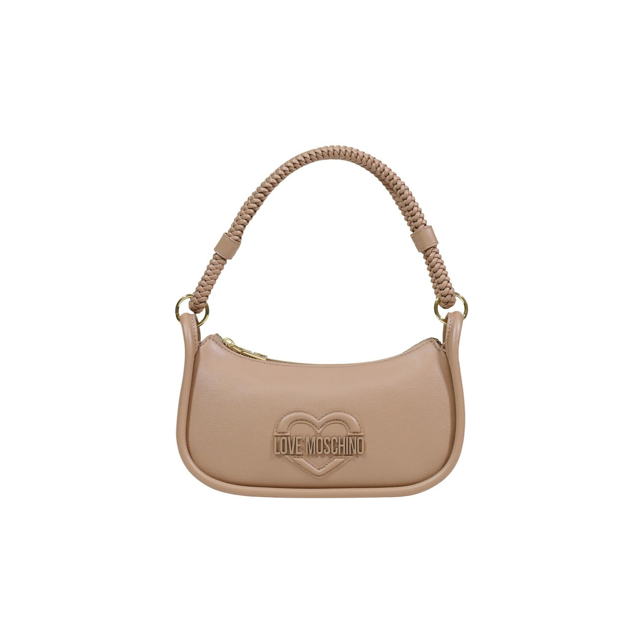 Borsa Love Moschino donna beige a tracolla modello JC4098PP1. Borsetta piccola a spalla color nude/sabbia con manico a treccia, struttura rigida, logo con cuore in rilievo sul davanti e zip, stile casual chic ed elegante.