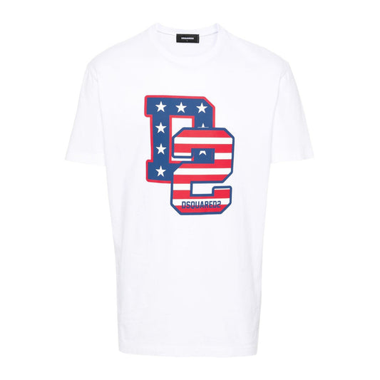 Dsquared2 T-Shirt Uomo Bianco Fantasia Stampa Manica Corta Scollo Tondo Cotone 100% Primavera Estate V_30724