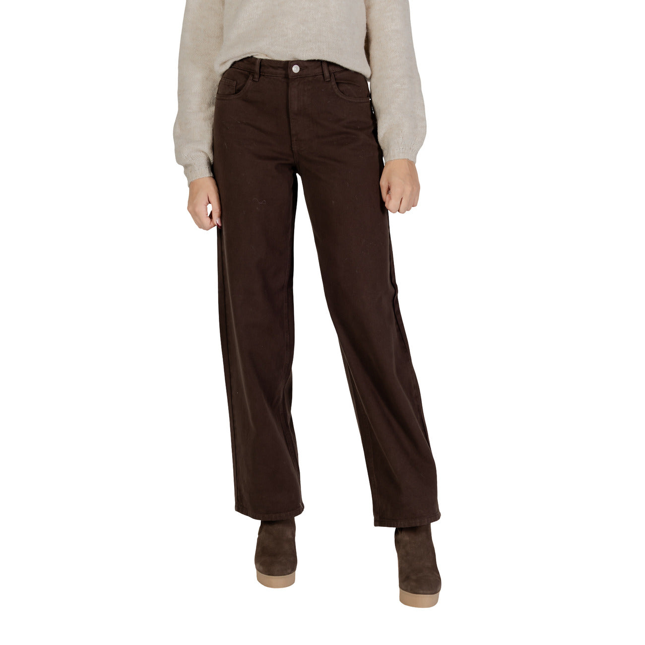 Only Jeans Donna Marrone Zip Bottone Tasche Anteriori Posteriori Cotone 100% Autunno Inverno 15358793