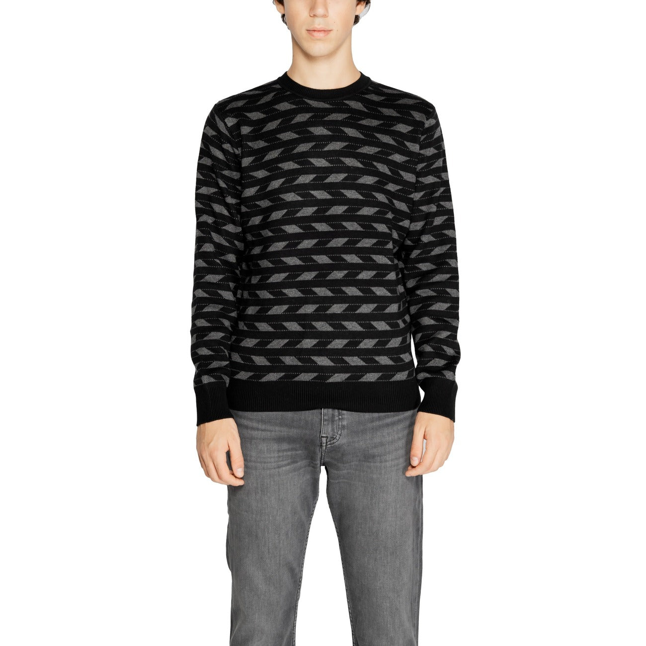Antony Morato Maglia Uomo Nero Fantasia Geometrica Manica Lunga Lana Autunno Inverno MMSW01469-YA400141