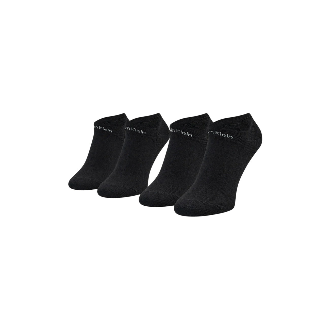 Calze Donna Calvin Klein Jeans 2P Sneaker Gripper; 62% Poliestere, 35% Poliammide, 3% Elastam. Sistema antiscivolo, invisibili nella scarpa, colore nero. Confezione da 2 paia, stile casual/sportivo. Vista frontale 