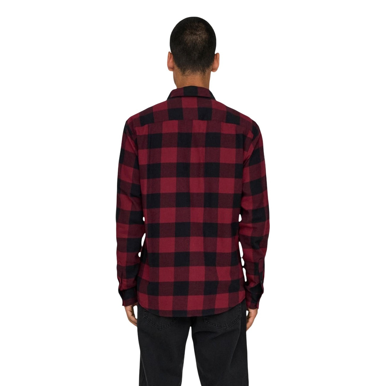 Only & Sons Camicia Uomo Rosso Quadri Bottoni Manica Lunga Scollo Tondo Colletto Classico Cotone 100% Autunno Inverno 22007112