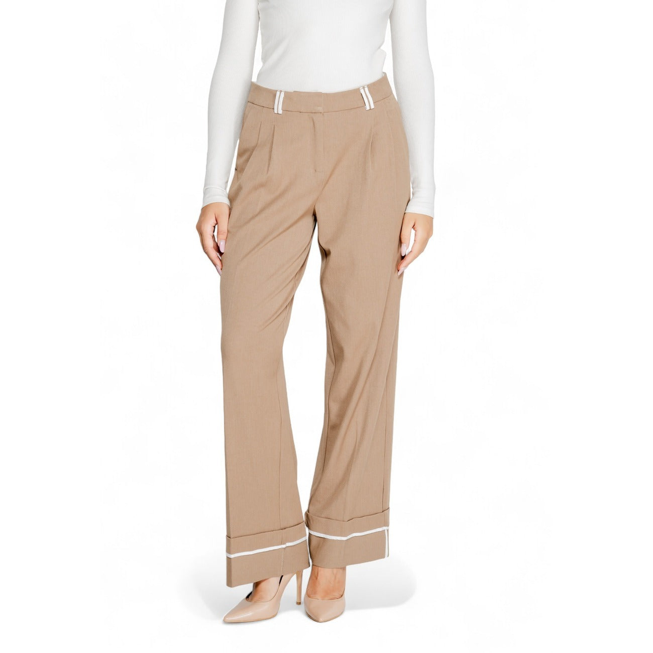 Only Pantaloni Donna Marrone Monocromo Zip e Bottone 69% Poliestere 28% Viscosa 3% Lycra Autunno/Inverno 15324648