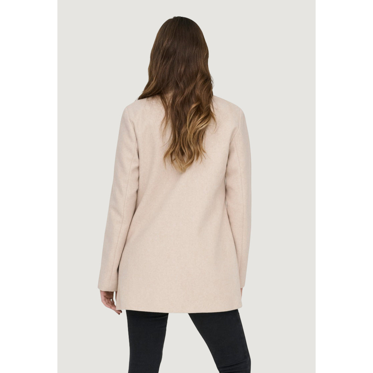 Only Cappotto Donna Beige con Bottoni Maniche Lunghe Scollo Alto Tasche Anteriori - Cappotto Poliestere