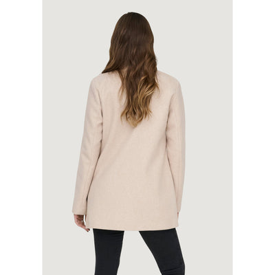 Only Cappotto Donna Beige con Bottoni Maniche Lunghe Scollo Alto Tasche Anteriori - Cappotto Poliestere