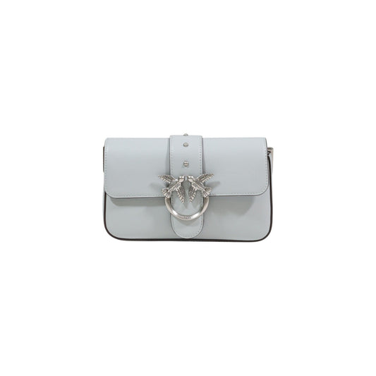Pinko Mini Love Bag Slouchy Argento; 100% Pelle. Forma a sacca morbida, fibbia Love Birds Antique Gold, doppia tracolla (pelle e catena). Tasca interna in pelle, chiusura magnetica. Design di tendenza SS26. Vista tracolla 